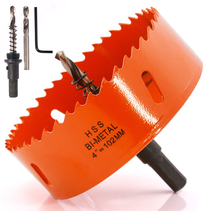 Koopi 4 inch Hole Saw for Wood Metal Plastic Drywall  HSS Bi-Metal 102mm Hole Cutter with Arbor for Easily and Smoothly Cutting 4in Holes - Image 1